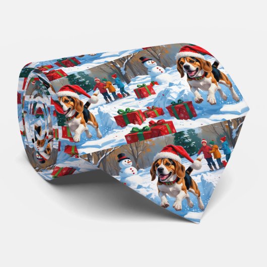 ビーグルクリスマス祭り雪景色 ネクタイ (ロール)