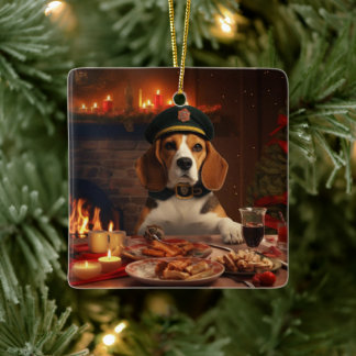 ビーグルクリスマス、ビーグル警察ファンへのギフト セラミックオーナメント