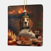 ビーグルクリスマス、ビーグル警察ラブのギフト セラミックオーナメント (左)