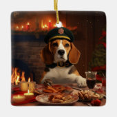 ビーグルクリスマス、ビーグル警察ラブのギフト セラミックオーナメント (正面)