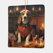 ビーグルクリスマス、ビーグル警察ラブのギフト セラミックオーナメント (左)
