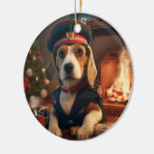 ビーグルクリスマス、ビーグル警察ラブのギフト セラミックオーナメント (左)