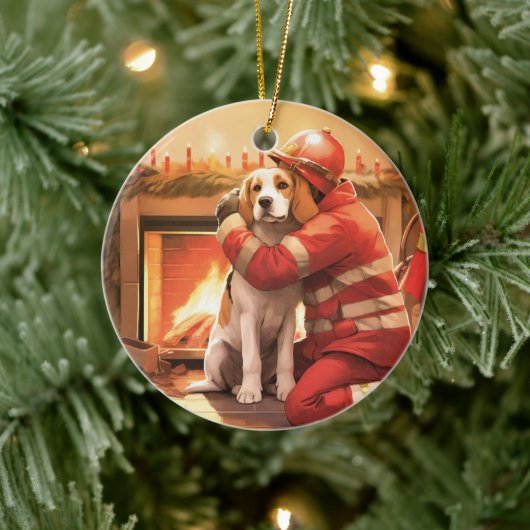 ビーグルクリスマス、犬の消防士愛好家へのプレゼント セラミックオーナメント (ツリー)