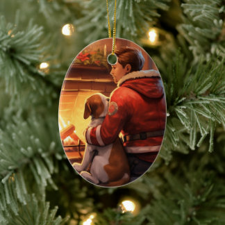 ビーグルクリスマス、犬好きな消防士へのプレゼント セラミックオーナメント