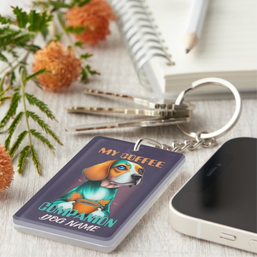 ビーグルコーヒーコンパニオンおもしろいビーグルオーナー キーホルダー (正面右)