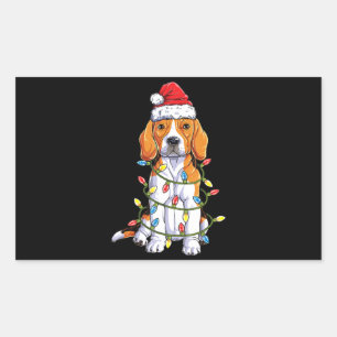 ビーグルサンタクリスマスツリーライトクリスマスズギフトボーイズ 長方形シール