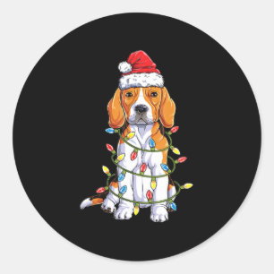 ビーグルサンタクリスマスツリーライトズクリスマスギフトボーイズ ラウンドシール