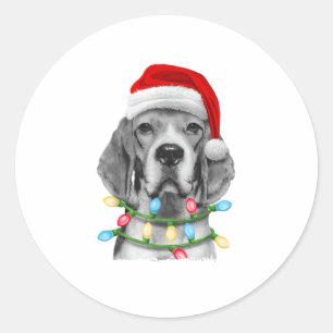 ビーグルサンタクリスマスツリーライトズクリスマスボーイズ男性D ラウンドシール