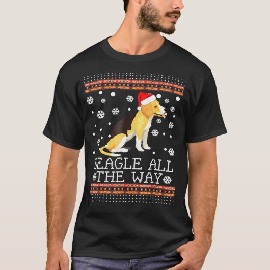 ビーグルザウェイ醜いビーグルセーターのクリスマス Tシャツ (正面)