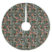 ビーグルスサンタハットクリスマスツリーパターン ブラッシュドポリエステルツリースカート (正面)