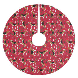 ビーグルスサンタハットクリスマスツリーin赤 ブラッシュドポリエステルツリースカート