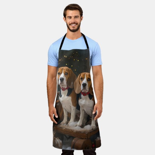 ビーグルスノウィースリークリスマスデコール エプロン (着用した状態)