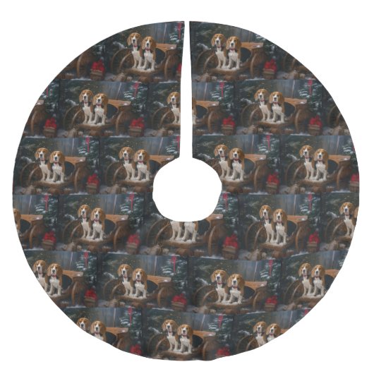 ビーグルスノウィースリークリスマスデコール ブラッシュドポリエステルツリースカート (正面)