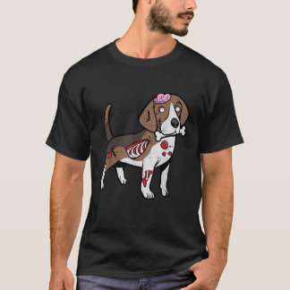 ビーグルゾンビ犬の骨のコスチュームかわいい動物ハロー Tシャツ