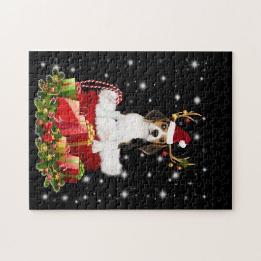 ビーグルトナカイがクリスマスプレゼントをプレゼント ジグソーパズル (横)