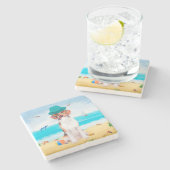 ビーグルドッグオンビーチ ストーンコースター (横)