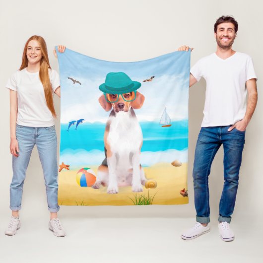 ビーグルドッグオンビーチ フリースブランケット (インサイチュ)