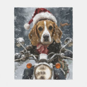 ビーグルドッグオートバイクリスマス フリースブランケット (正面)