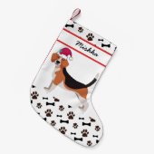 ビーグルドッグクリスマスとカスタム犬の名前 スモールクリスマスストッキング (正面 (吊り時))