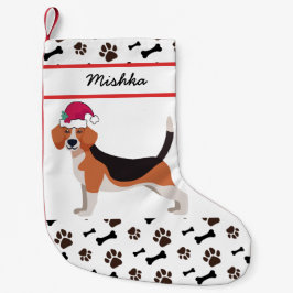 ビーグルドッグクリスマスとカスタム犬の名前 スモールクリスマスストッキング