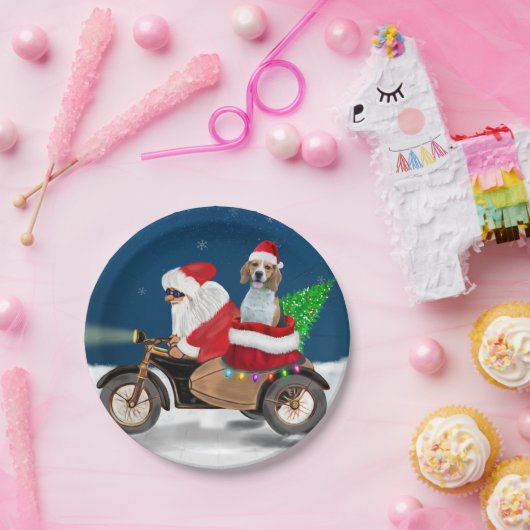 ビーグルドッグクリスマスサンタクロース ペーパープレート (パーティー)