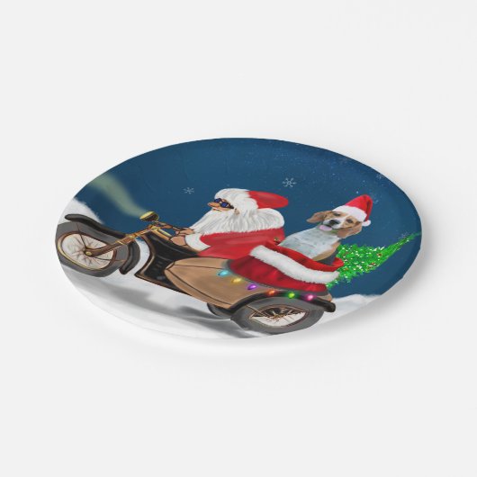 ビーグルドッグクリスマスサンタクロース ペーパープレート (アングル)
