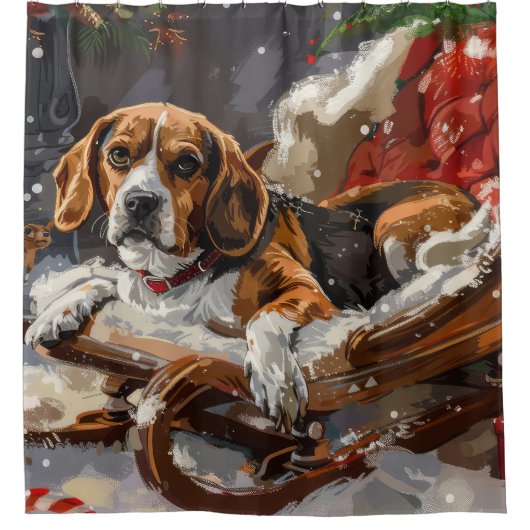 ビーグルドッグクリスマスフェスティバル シャワーカーテン (正面)