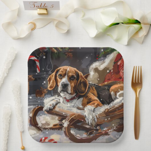 ビーグルドッグクリスマスフェスティバル ペーパープレート (ウェディング)
