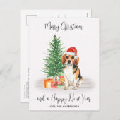 ビーグルドッグサンタフェスティバルツリーメリークリスマス シーズンポストカード (正面/裏面)