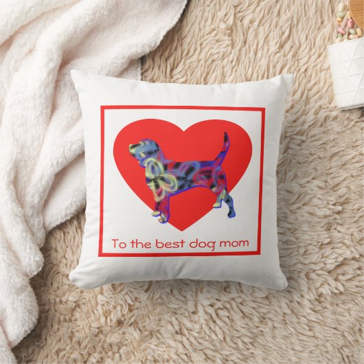 ビーグルドッグシルエット赤いハートマザーズデイ クッション (ブランケット)