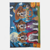 ビーグルドッグスパンプキンハロウィンおもしろい キッチンタオル (縦)