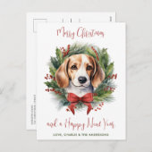 ビーグルドッグパーソナライズされたリースメリークリスマス シーズンポストカード (正面/裏面)