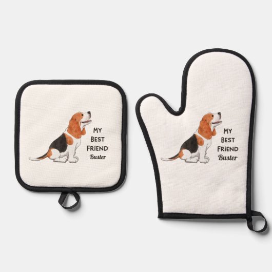 ビーグルドッグマイ最高のフレンド名前をカスタムする 鍋つかみ&鍋敷きセット (正面)