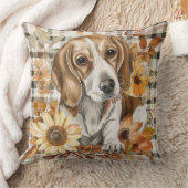 ビーグルドッグ秋ウオーターカラーフラワー クッション (ブランケット)