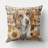ビーグルドッグ秋ウオーターカラーフラワー クッション (裏面)