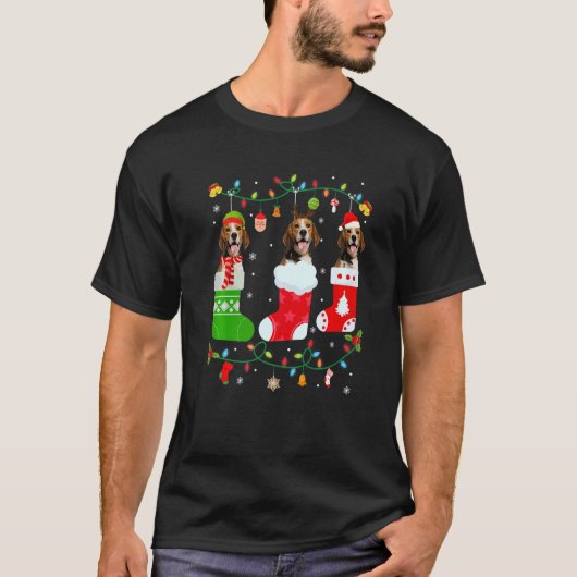 ビーグルドッグ3クリスマスソックスセータークリスマスドッグ Tシャツ (正面)
