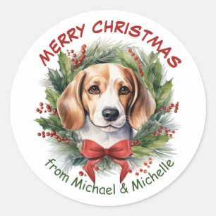 ビーグルハウンドクリスマスレッドボウリース ラウンドシール