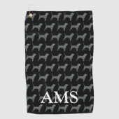 ビーグルハウンドドッグキュートシルエットY&Bグリッドブラック ゴルフタオル (正面)