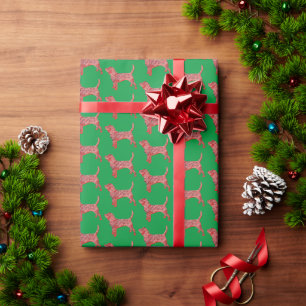 ビーグルハウンドドッグクリスマスシルエットグリーン ラッピングペーパー