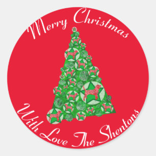 ビーグルハウンドドッグシルエットクリスマスツリーレッド ラウンドシール