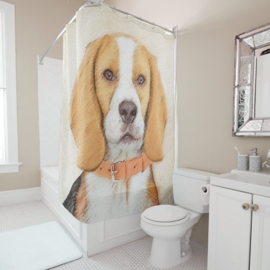 ビーグルハウンド絵画ドッグのオリジナルアニマルアート シャワーカーテン (インサイチュ)