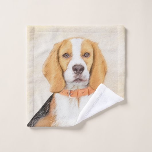 ビーグルハウンド絵画ドッグのオリジナルアニマルアート バスタオルセット (ウォッシュタオル)