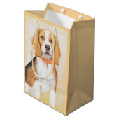 ビーグルハウンド絵画ドッグのオリジナルアニマルアート ミディアムペーパーバッグ (裏面アングル)