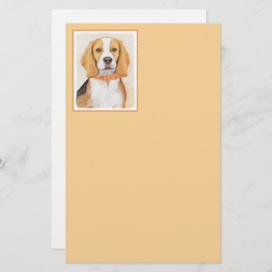ビーグルハウンド絵画ドッグのオリジナルアニマルアート 便箋 (正面/裏面)