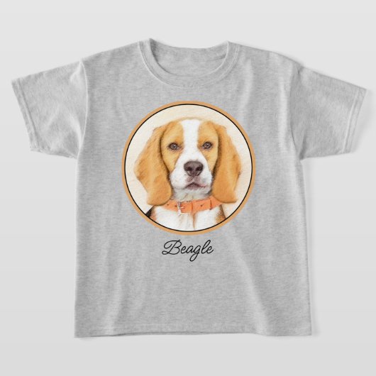 ビーグルハウンド絵画ドッグのオリジナルアニマルアート Tシャツ (レイダウン)