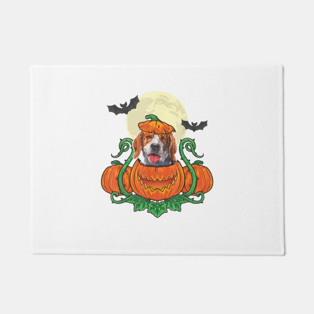 ビーグルハロウィーンカボチャ犬の恋人Tシャツ ドアマット (正面)