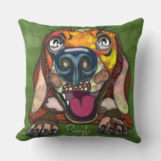 ビーグルハンド絵を描装飾用クッション クッション (正面)