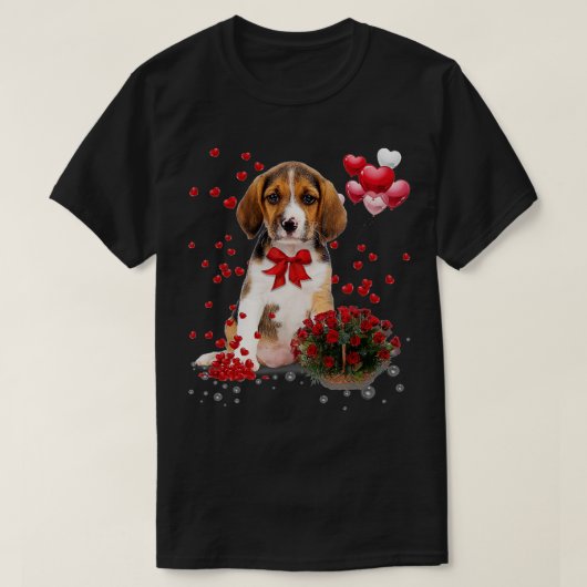 ビーグルバレンタインズおもしろい犬愛好者ハッピー  Tシャツ (デザイン正面)
