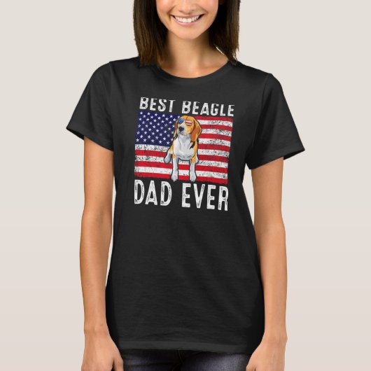 ビーグルパパウサアメリカン国旗のビーグル犬のオーナー Tシャツ (正面)