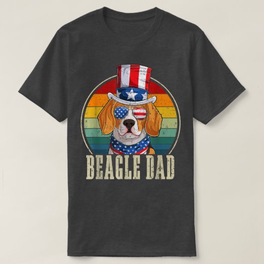 ビーグルパパレトロサングラス7月4日米国国旗F Tシャツ (デザイン正面)